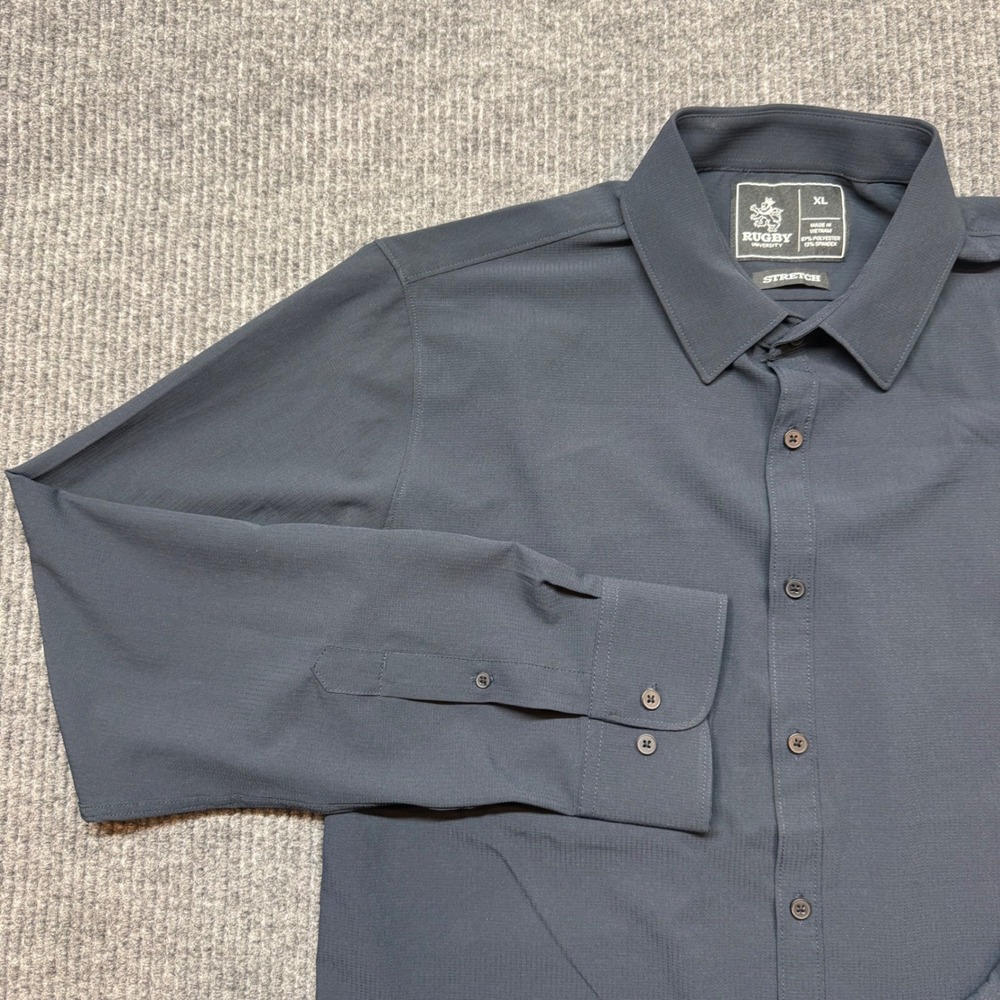 Rugby University Navy Blue Button Up Shirt Mens XL Stretch Preppy Casual